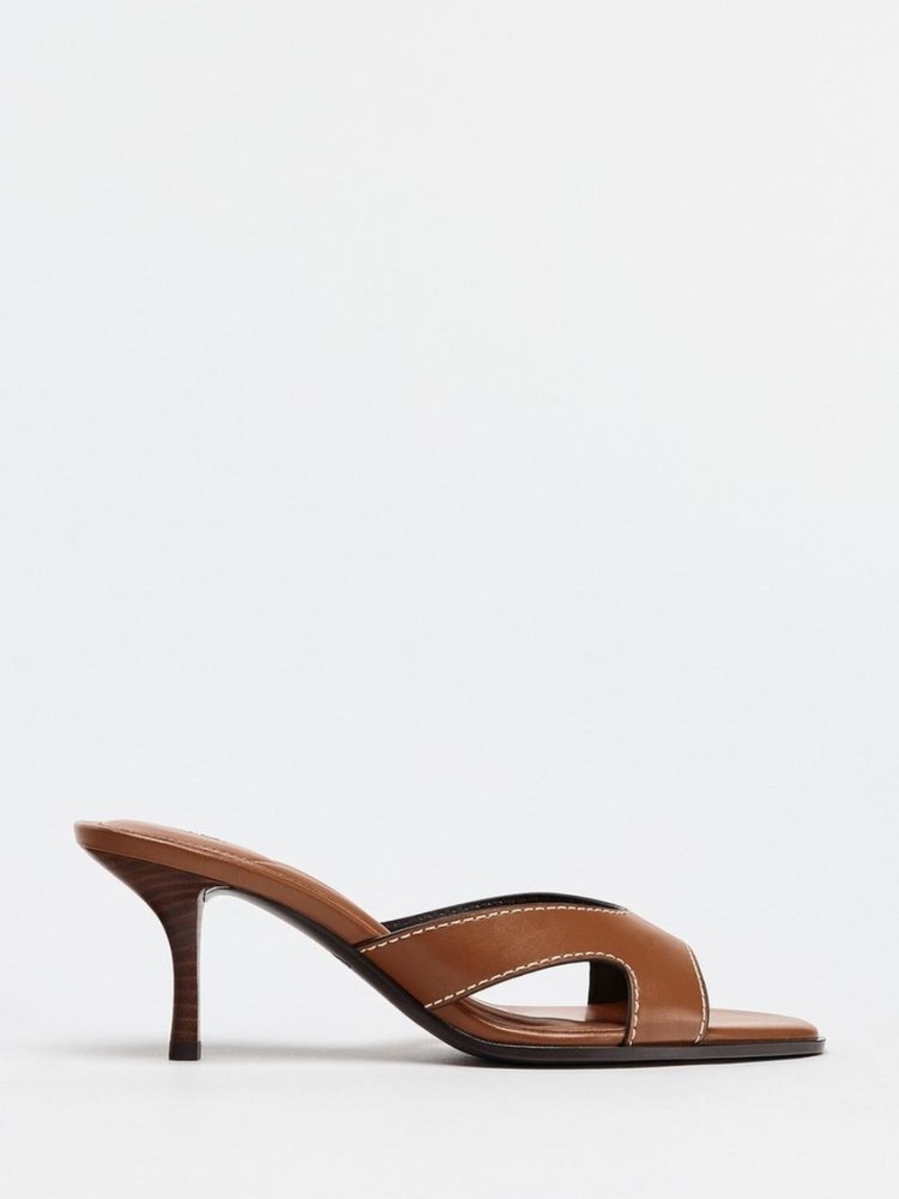 ZARA Tan Brown Stitched Heel Mule
